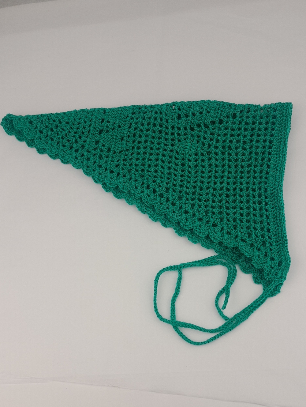 Handcrafted Crocheted Teal Filet Patterned Head Bandana Kerchief Tie Back